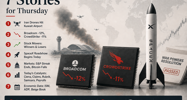 Broadcom and CrowdStrike Disappoint, SpaceX Roadshow Begins and Iran Hits Kuwait Airport: 7 Stories for Thursday