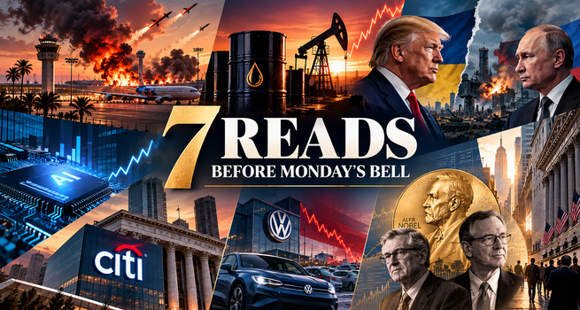 Oil Swings as a 2nd Riyadh Airport Attack Meets Trump's Russia-Ukraine Energy Ceasefire, Banks Kick Off Earnings Season and the Economics Nobel Honors Work on Macroeconomic Stabilization: 7 Reads Before Monday's Bell