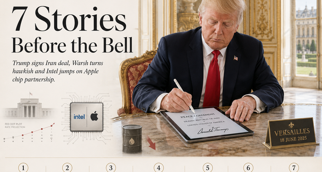 Trump Signs Iran Peace Deal at Versailles, Warsh Goes Hawkish Without a Dot and Intel Surges 9% on Apple Chip Deal: 7 Reads Before Thursday's Bell