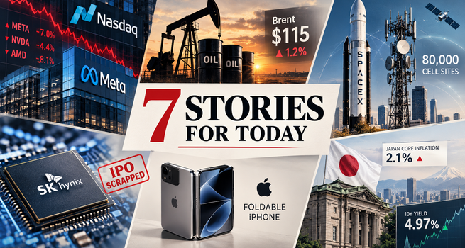 Nasdaq Sinks 2.6% on Meta and AI Spending Fears, Brent Hits $115, SpaceX Eyes 80,000 Cell Sites and SK Hynix Scraps Its Solidigm IPO: 7 Reads Before Friday's Bell