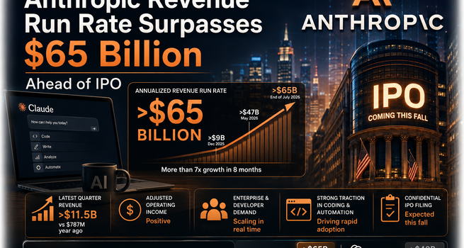 Anthropic Revenue Run Rate Surpasses $65 Billion Ahead of IPO