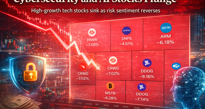 Cybersecurity and AI Stocks Slide as Valuation Pressure Triggers Broad Tech Sell-Off