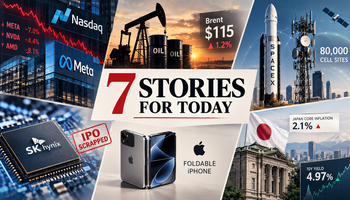 Nasdaq Sinks 2.6% on Meta and AI Spending Fears, Brent Hits $115, SpaceX Eyes 80,000 Cell Sites and SK Hynix Scraps Its Solidigm IPO: 7 Reads Before Friday's Bell